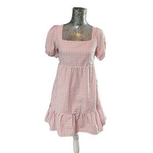 Pink Gingham Mini Dress Coquette Cottagecore Milkmaid Babydoll Ruffle Medium
